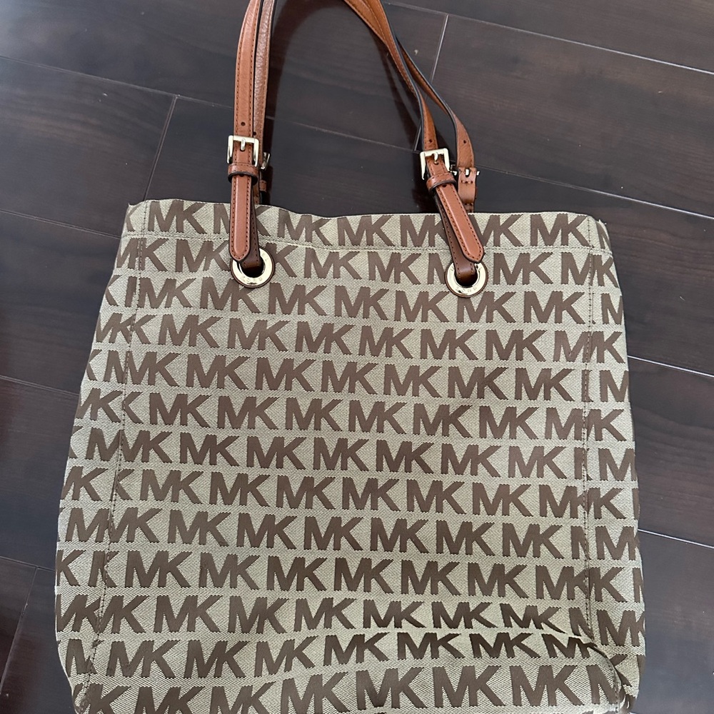 Michael Kors Tan and Brown MK Logo Tote
